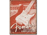 Enseigne Fender en métal  / Weathered Guitar & Amp